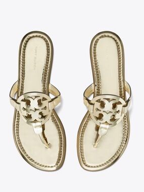 Tory Burch Milker Thong Sandals in Spark Gold. Size 10 Wide.
